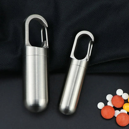 Waterproof Stainless Steel Pill Keychain Container - Portable Medicine Holder, 3 Sizes