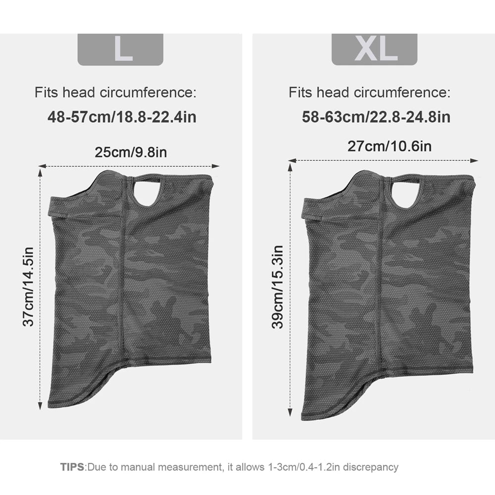 Size comparison chart for a head wrap with measurements in centimeters and inches.