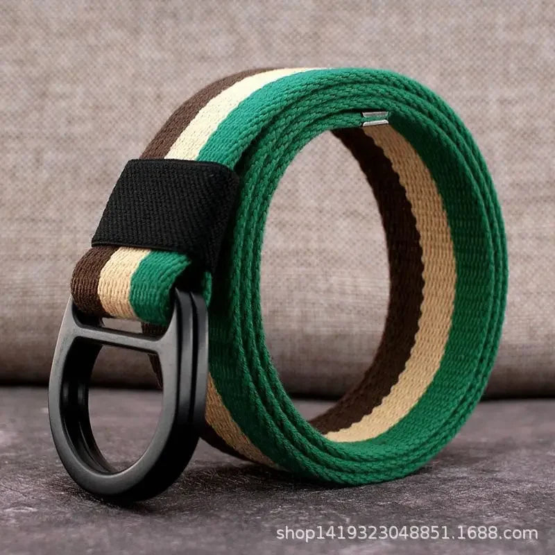 Striped Canvas Belt - Double Buckle Unisex (110-170cm)