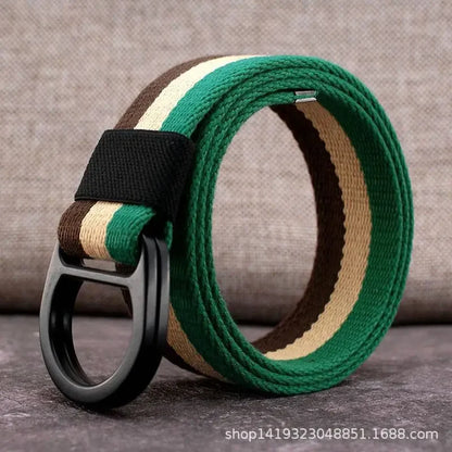 Striped Canvas Belt - Double Buckle Unisex (110-170cm)