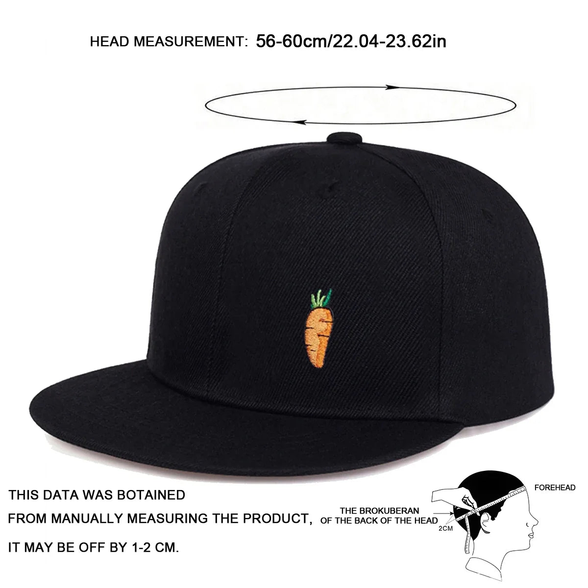 Gorra de béisbol hip-hop con bordado de zanahoria - Gorra informal ajustable