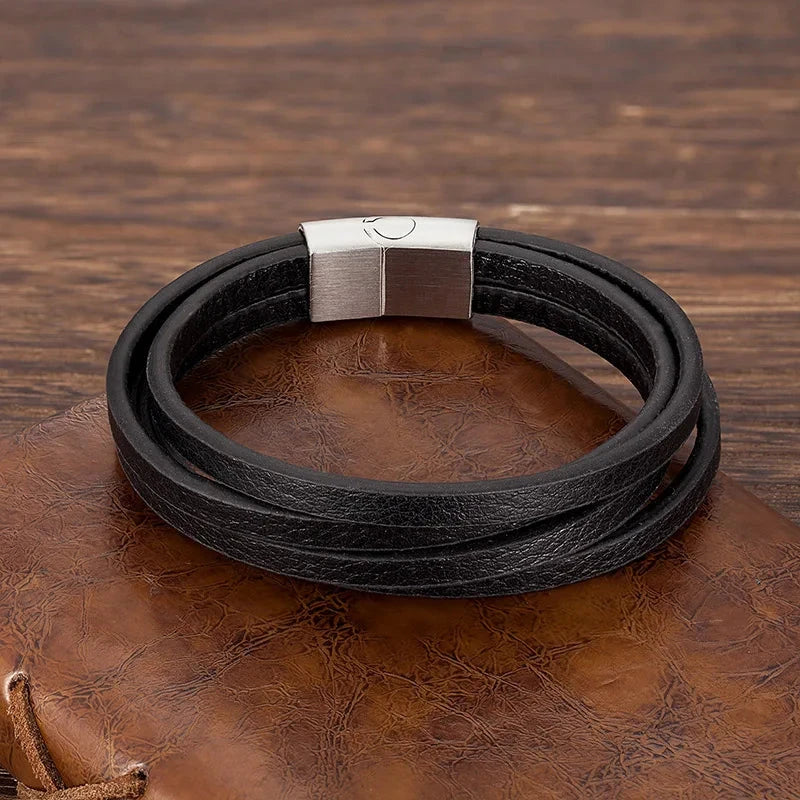 Leather & Black Steel Bracelet for You Stylish and Elegant deideas