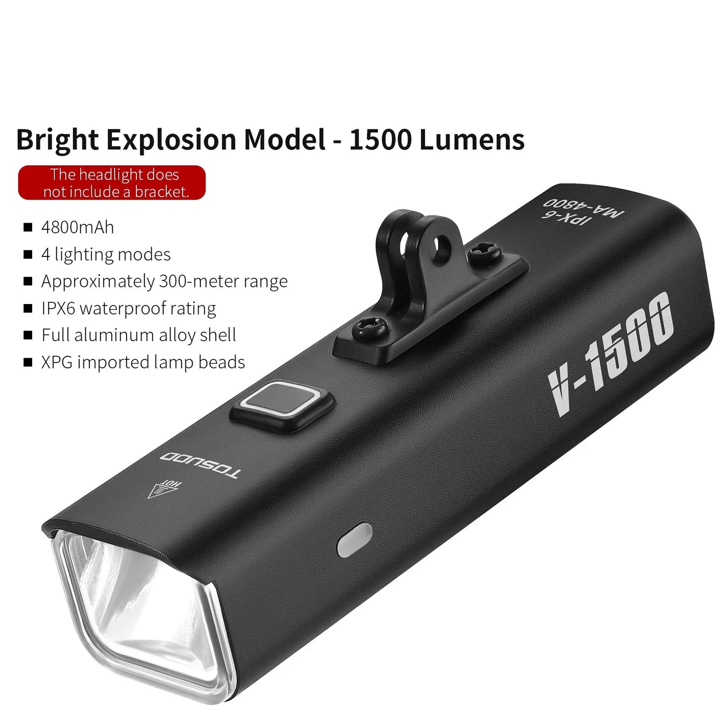 Luz de bicicleta recargable - Hasta 1500 lúmenes, IPX6, 4800mAh, USB, 6 modelos