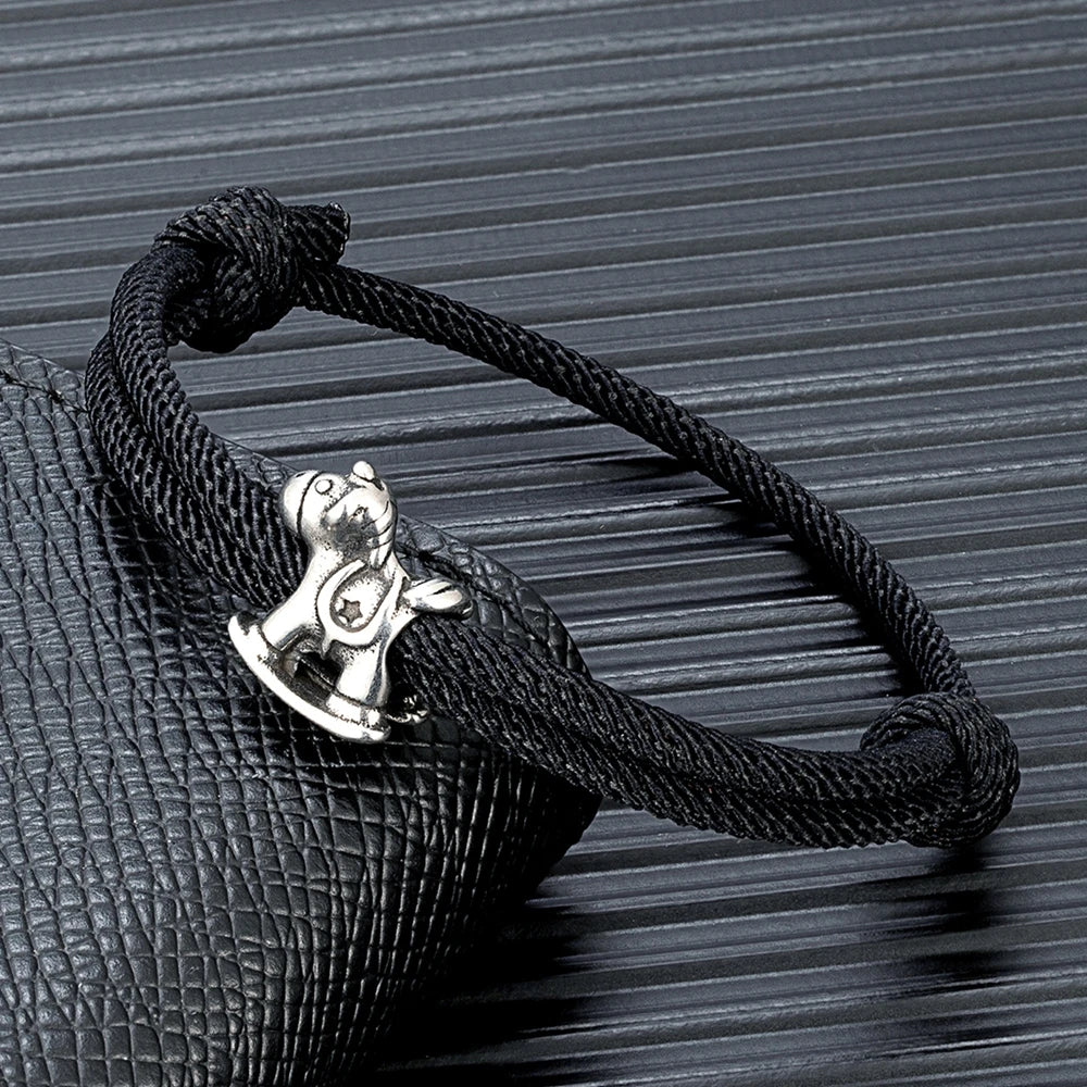 Equestrian Spirit Bracelet Stainless Steel Horse Charm on Adjustable Rope deideas