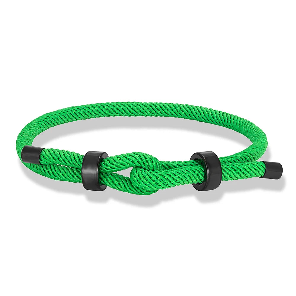 Adjustable Rope Bracelet Black Steel Charm, Waterproof & Durable