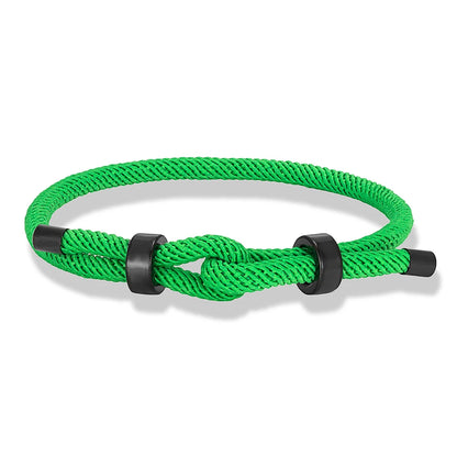 Adjustable Rope Bracelet Black Steel Charm, Waterproof & Durable