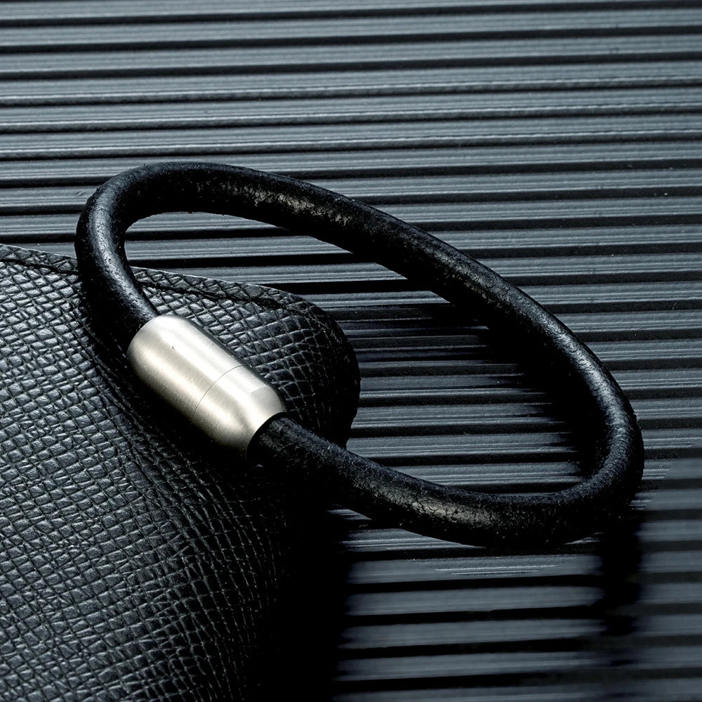 Genuine Leather Bracelet – Stainless Steel Magnetic Clasp | Men’s Vintage Style