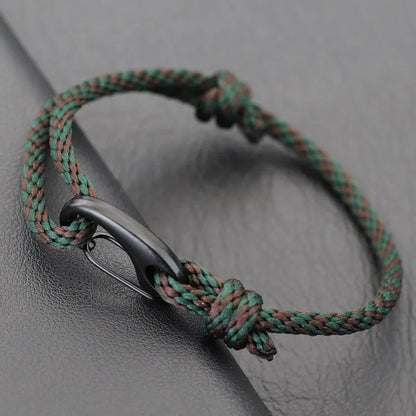 New Handmade Ethnic String Bracelet For Men Marine Fabric Nautical Braslet Black D Buckle Climbing Rope Braclet Beach Pulseria deideas