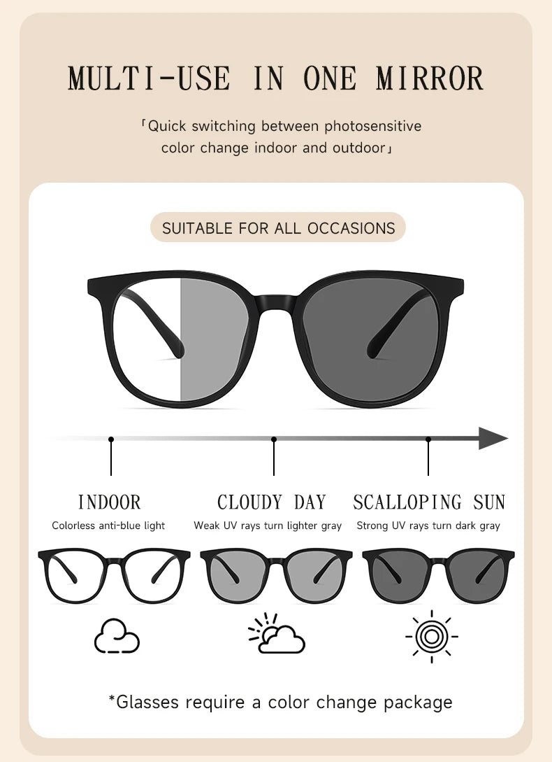 Photochromic Large Frame Sunglasses - UV400 Fashion Eyewear for Office & Outdoor