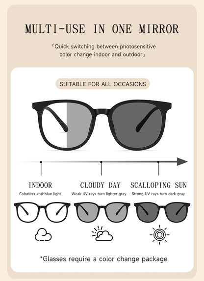 Photochromic Large Frame Sunglasses - UV400 Fashion Eyewear for Office & Outdoor