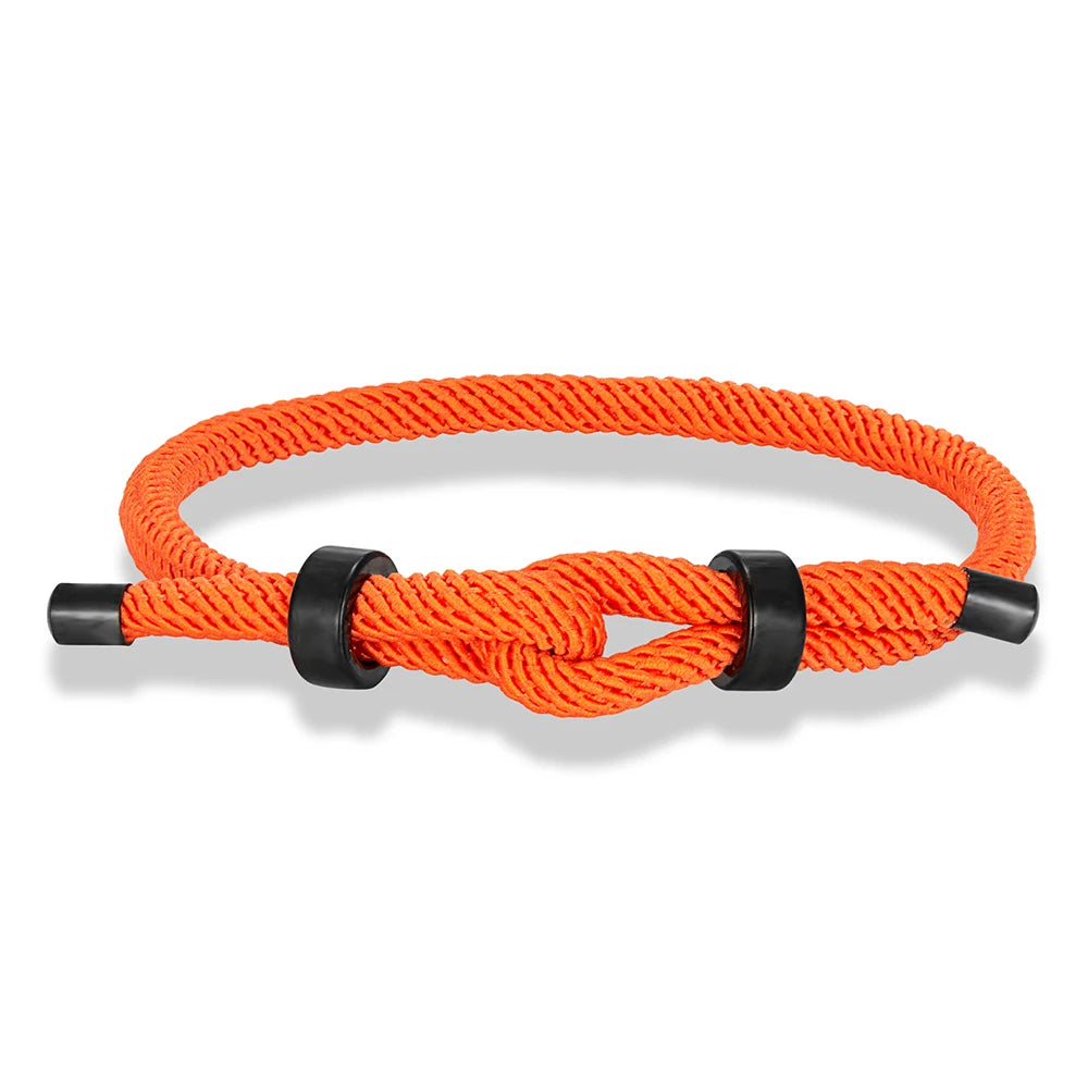 Adjustable Rope Bracelet Black Steel Charm, Waterproof & Durable