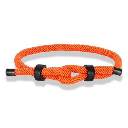 Adjustable Rope Bracelet Black Steel Charm, Waterproof & Durable