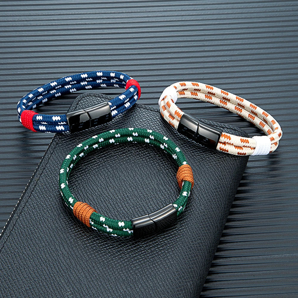 Fashion Nautical Bracelet  Woven Rope with Stainless Steel Accent