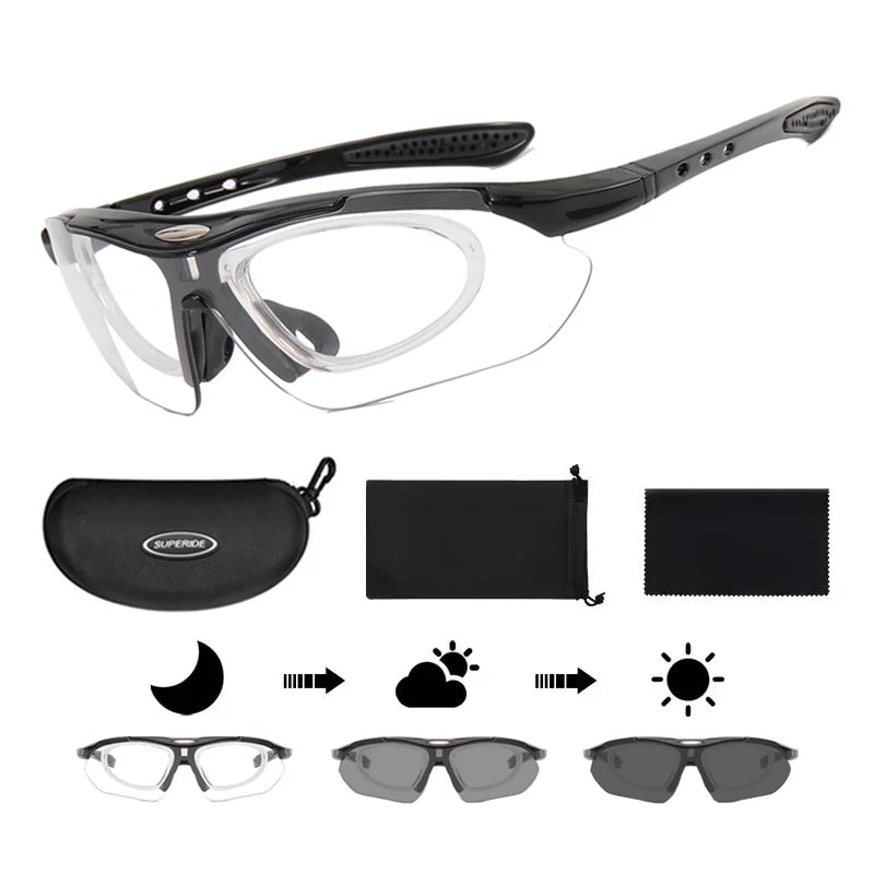 Photochromic Cycling Sunglasses - UV400, 152mm Wide, CE Certified, With/Without Case