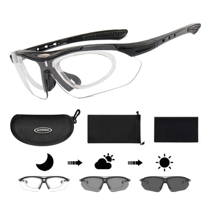 Photochromic Cycling Sunglasses - UV400, 152mm Wide, CE Certified, With/Without Case