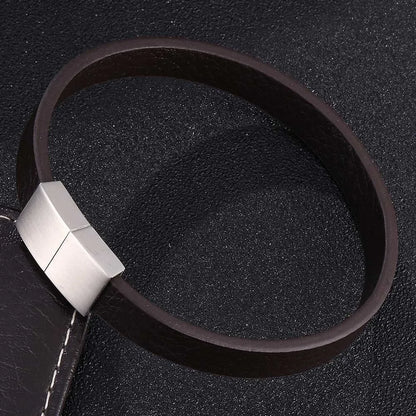 Pulsera de piel con cruz - Dije de acero inoxidable
