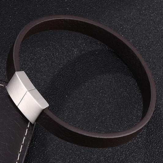 Leather Cross Bracelet - Stainless Steel Charm