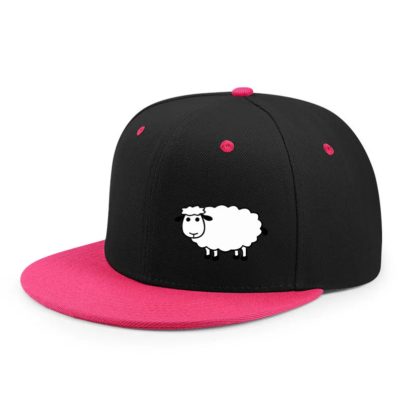 Sheep Pattern Baseball Cap - Adjustable Flat Brim Unisex Street Style Hat