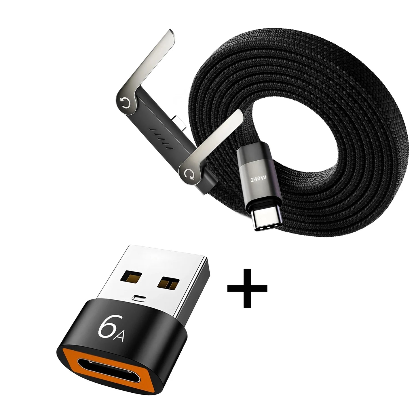 240W Fast Charging Cable with Foldable Stand - Type-C USB-A 2-in-1