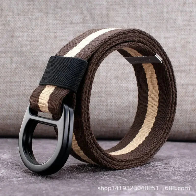 Striped Canvas Belt - Double Buckle Unisex (110-170cm)