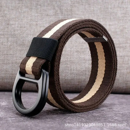 Striped Canvas Belt - Double Buckle Unisex (110-170cm)