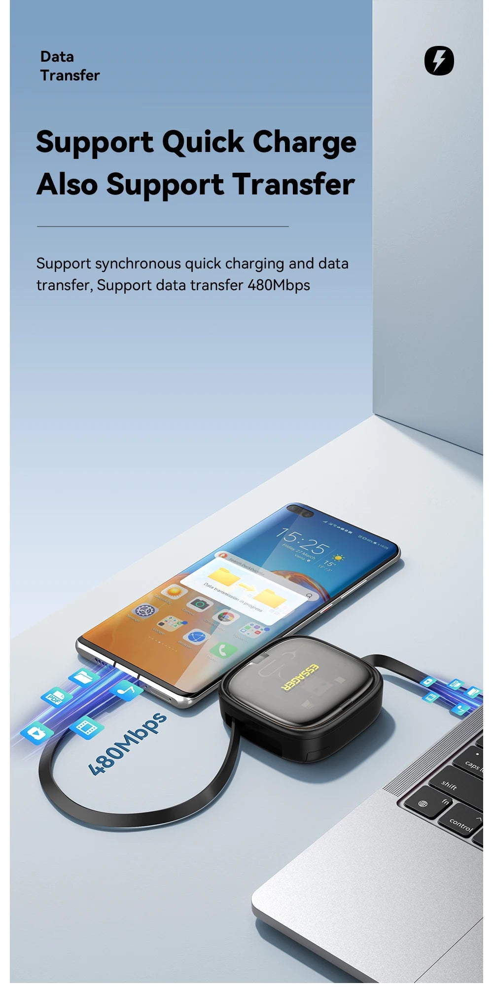 60W Fast Charger Travel Kit - 3-in-1 USB-C Cable, Storage Box & Phone Stand