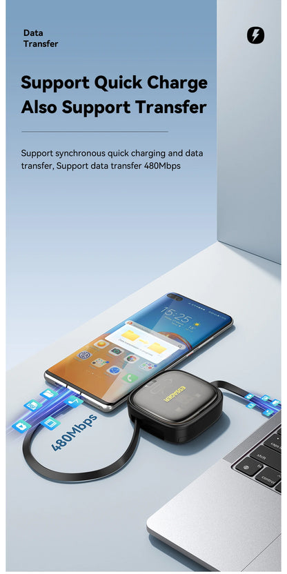 60W Fast Charger Travel Kit - 3-in-1 USB-C Cable, Storage Box & Phone Stand