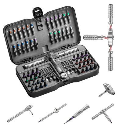 66-in-1 Magnetic Ratchet Screwdriver Set - T-Handle, Chrome-Vanadium, 66 Bits