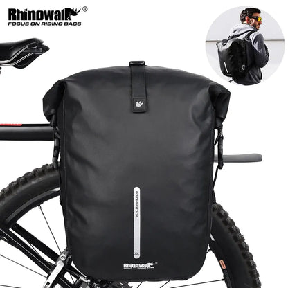 Waterproof Bike Pannier Bag 20L Rear Rack Travel & Shoulder Backpack