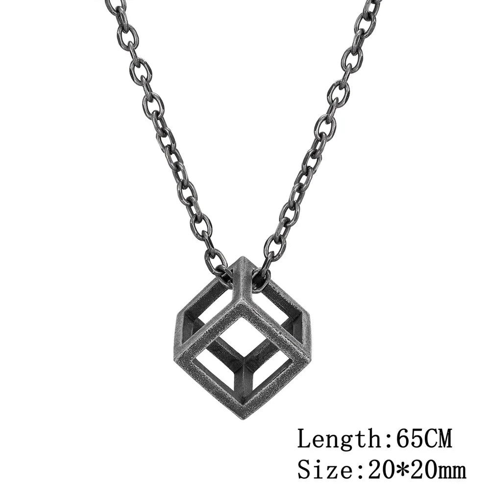Geometric pendant necklace on a white background