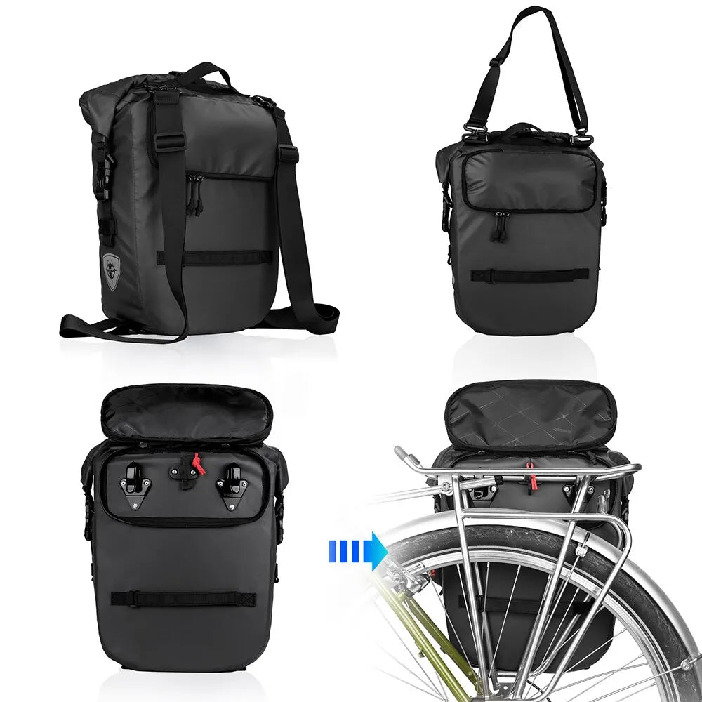 Waterproof Bike Pannier Bag 20L Rear Rack Travel & Shoulder Backpack