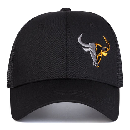 Gorra de béisbol con bordado de cabeza de toro - Gorra de camionero de malla estilo rodeo occidental