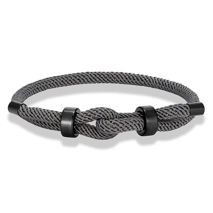 Adjustable Rope Bracelet Black Steel Charm, Waterproof & Durable