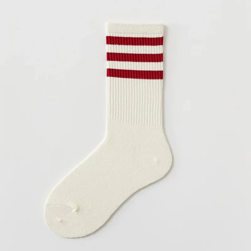 Calcetines de algodón a rayas con cuello redondo - Jacquard, 8 colores, unisex UE 36-43, estilo skate urbano