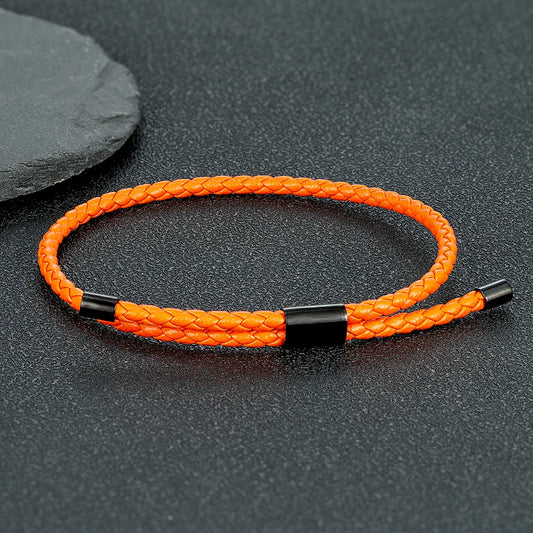 Braided Leather & Steel Adjustable Bracelet – Unisex Charm Style