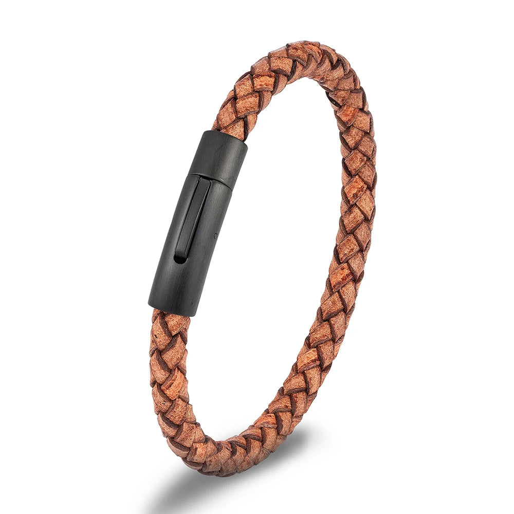 Pulsera de cuero trenzado con cierre magnético - Accesorio de golf premium