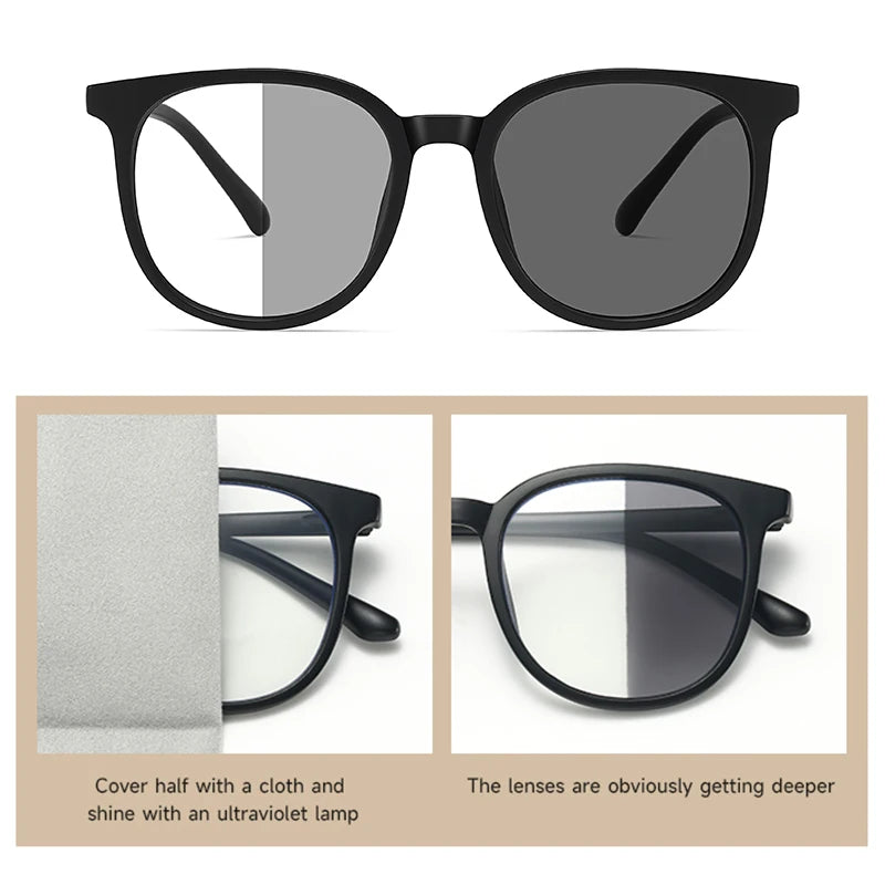 Photochromic Large Frame Sunglasses - UV400 Fashion Eyewear for Office & Outdoor