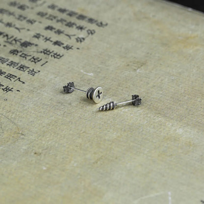 Gothic Screw Stud Earrings 925 Sterling Silver Retro Punk Jewelry, Perfect for You