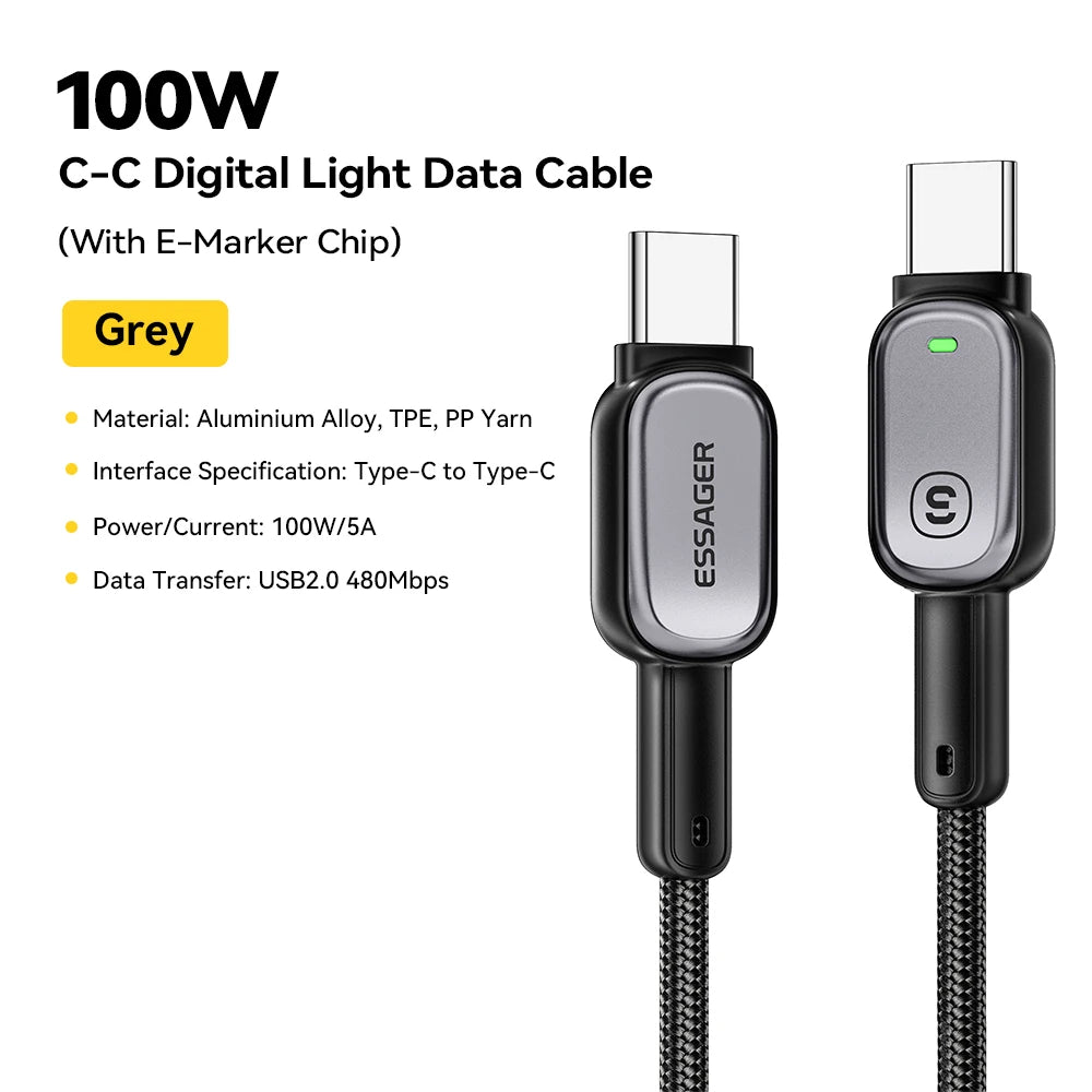 USB-C to USB-C Cable with LED Display 100W - Smart Fast Charging Cable | Universal Devices