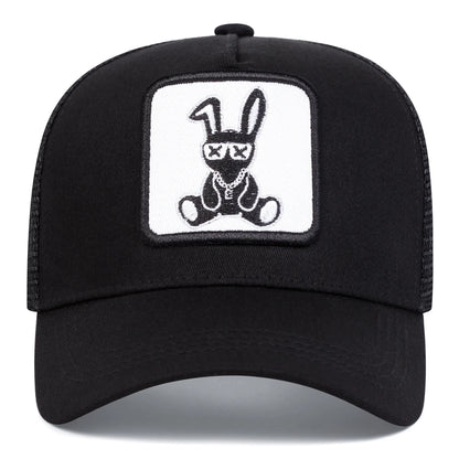 Rabbit Embroidery Baseball Cap - Mesh Trucker, Adjustable, Unisex