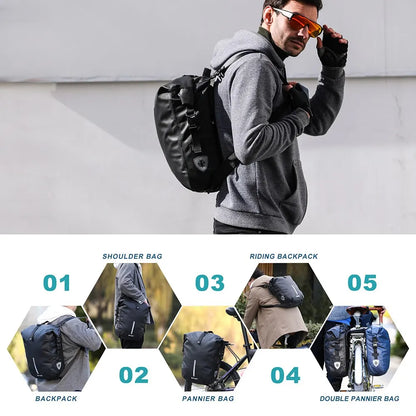Waterproof Bike Pannier Bag 20L Rear Rack Travel & Shoulder Backpack