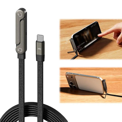 240W Fast Charging Cable 2-in-1 - Foldable Phone Stand & Data Cable Type-C USB-A