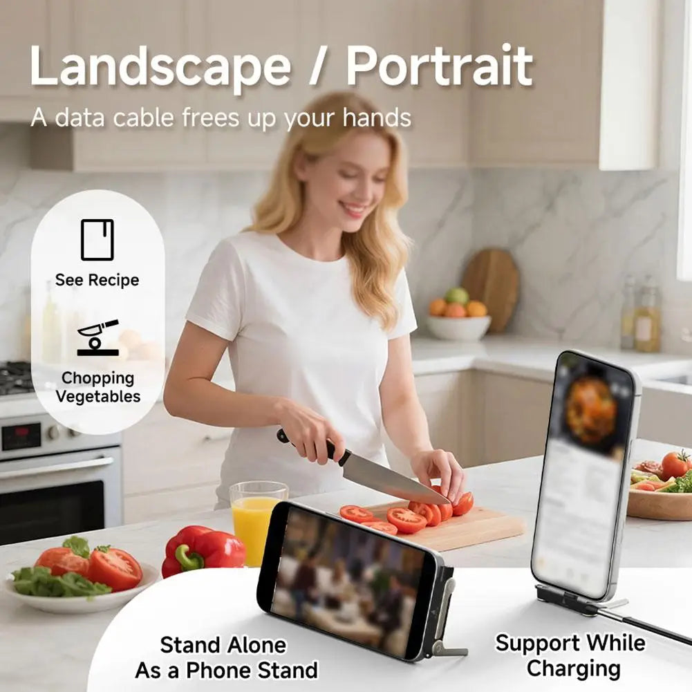 240W USB-C Cable with Phone Stand – Ultra-Fast Charging & 480Mbps Data Transfer