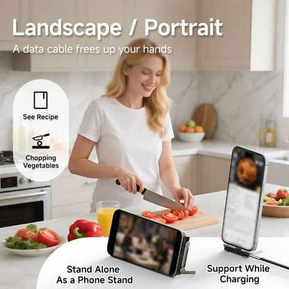 240W USB-C Cable with Phone Stand – Ultra-Fast Charging & 480Mbps Data Transfer