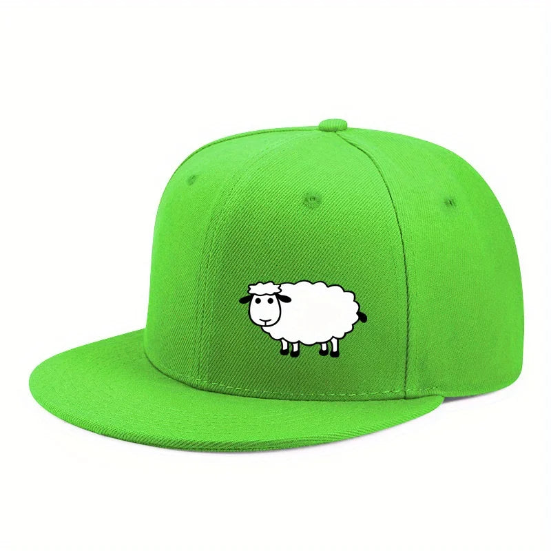 Sheep Pattern Baseball Cap - Adjustable Flat Brim Unisex Street Style Hat