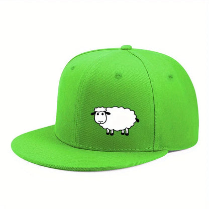Sheep Pattern Baseball Cap - Adjustable Flat Brim Unisex Street Style Hat