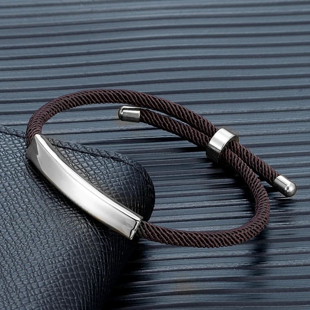 Pulsera de cuerda grabada a medida - Acero inoxidable, ajustable, 15 colores, personalizada