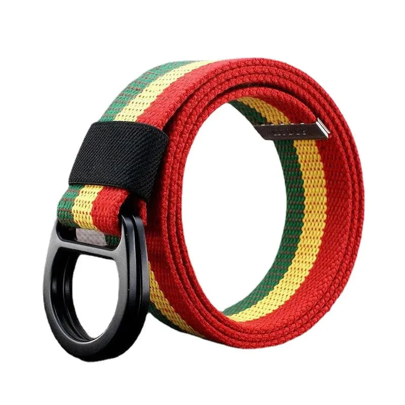 Striped Canvas Belt - Double Buckle Unisex (110-170cm)