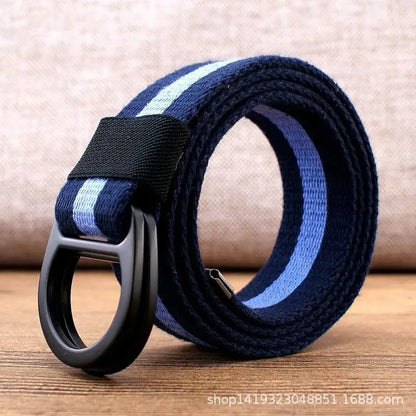 Striped Canvas Belt - Double Buckle Unisex (110-170cm)