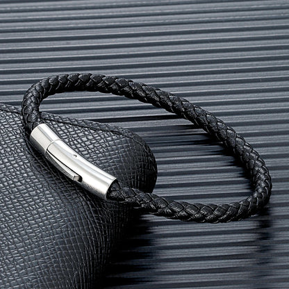 Pulsera de cuero trenzado con cierre magnético para hombre y mujer